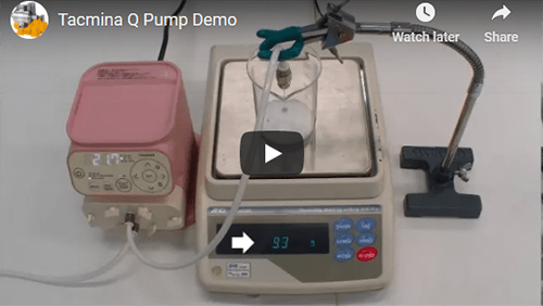 Tacmina Q Series Laboratory Pump Video Demonstration Thumbnail Featuring The Pink Lab Pump In Tacmina'S Q Series